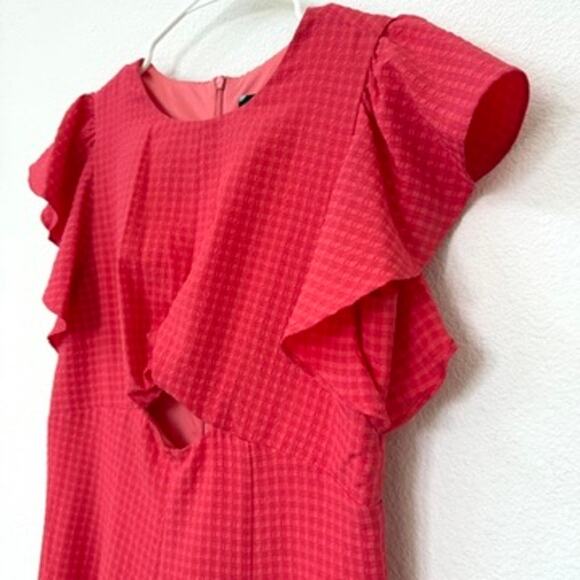 Maison Tara Red Ruffle Sleeve Maxi Dress Size 6 Cutout Feminine Date Night Chic - Picture 2 of 6